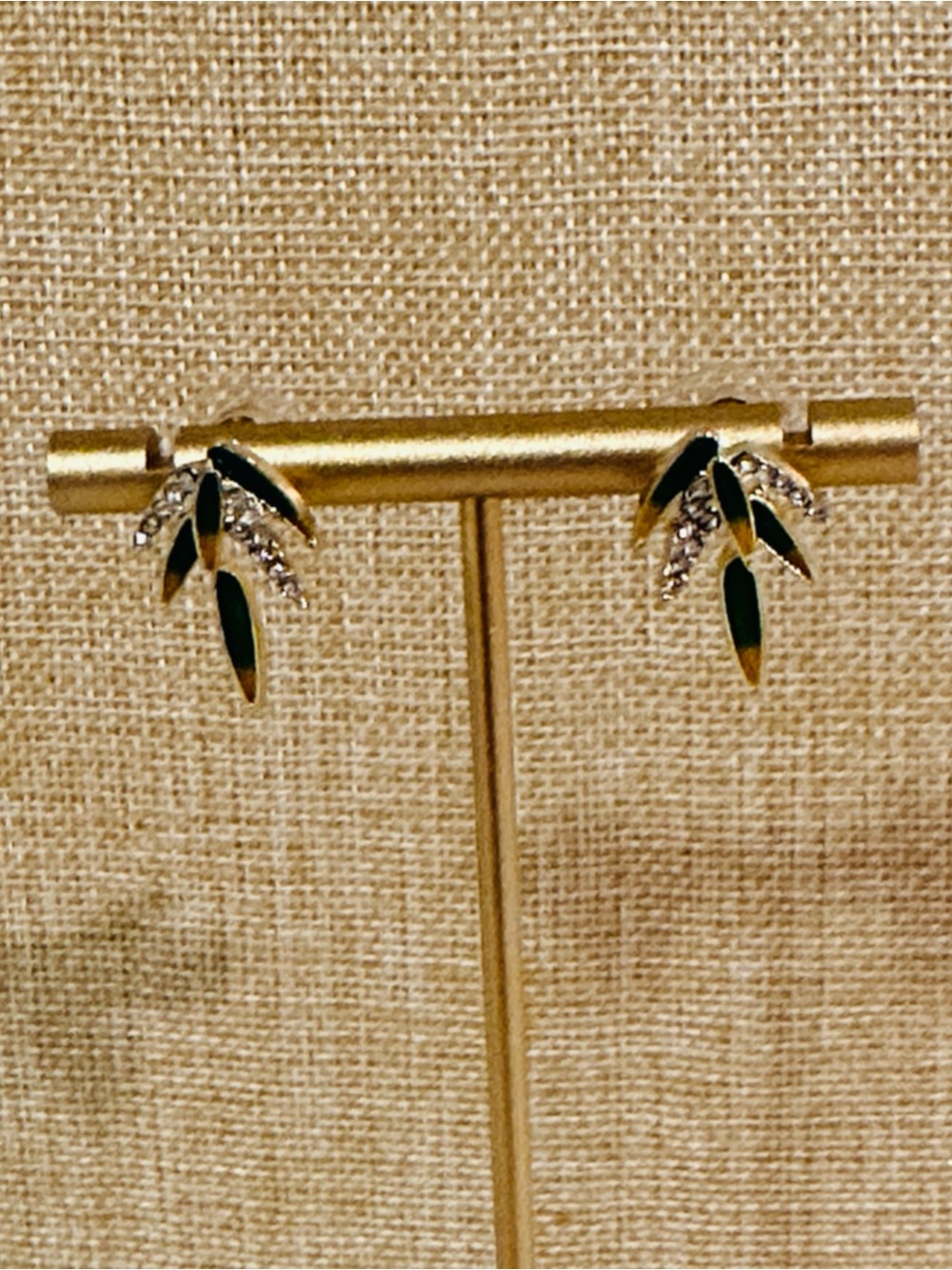 Fashion Jewelry Gold Leaf Earrings with Black and Clear Accents